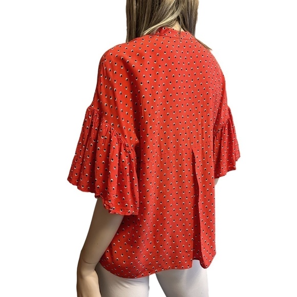 ZARA Blouse Top Shirt Flutter Butterfly Sleeve Bow Tie Neck Hi Low Relaxed Fit - Picture 8 of 14